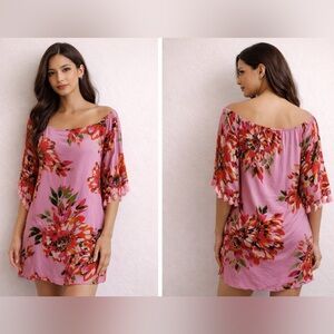 Nwot Trina Turk Pink Floral Off Shoulder Tassel Sleeve
Tunic Dress